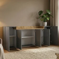 Credenza Nero Antracite Marrone Rovere un Ripiano 2 Ante 72x36x73h cm, 2 Vani - Pontida