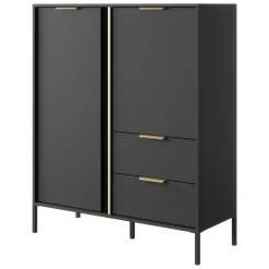 Credenza Nero Antracite oro 2 Cassetti 3 Ripiani 103x40x123h cm, Apertura Battente, Scorrevole - Hameno