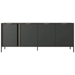 Credenza Nero Antracite oro 4 Ripiani Apertura Battente 203x40x81h cm, 4 Ante - Hamebati