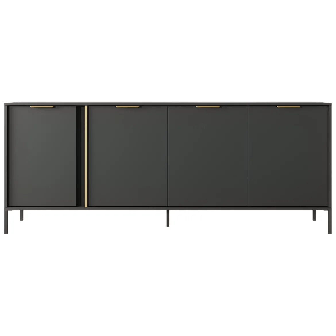 Credenza Nero Antracite oro 4 Ripiani Apertura Battente 203x40x81h cm, 4 Ante - Hamebati