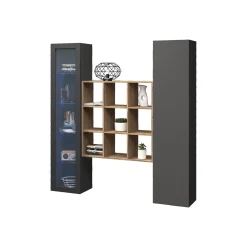 Credenza Nero Antracite 14 Ripiani 2 Ante 40x30x180h cm, 19 Vani - Colonno