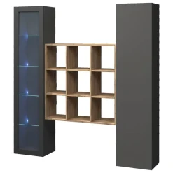 Credenza Nero Antracite 14 Ripiani 2 Ante 40x30x180h cm, 19 Vani - Colonno