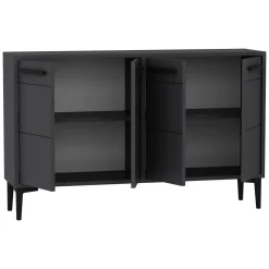 Credenza Nero Antracite 2 Ripiani 4 Ante 120x30x75h cm, 4 Vani - Perledo