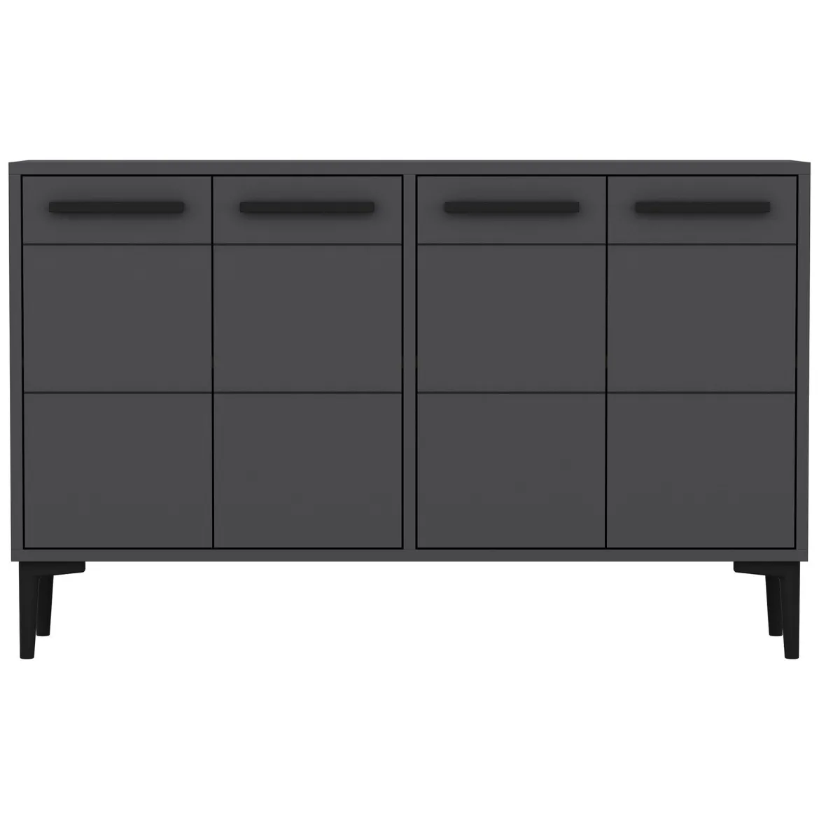 Credenza Nero Antracite 2 Ripiani 4 Ante 120x30x75h cm, 4 Vani - Perledo