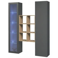 Credenza Nero Antracite 8 Ripiani 2 Ante 40x30x180h cm, 16 Vani - Rimella