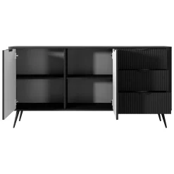Credenza Nero 3 Cassetti 2 Ripiani 163x38x81h cm, Apertura Battente, Scorrevole - Halilala