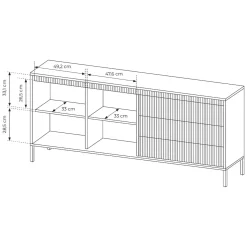 Credenza Nero 3 Cassetti 2 Ripiani 187x40x81h cm, Apertura Battente, Scorrevole - Hatone