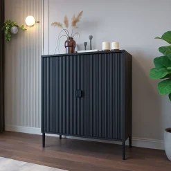 Credenza Nero Cassetti 4 Ripiani 203x49x83h cm, Apertura Battente - Viale