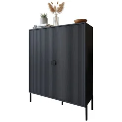 Credenza Nero Cassetti 4 Ripiani 203x49x83h cm, Apertura Battente - Viale