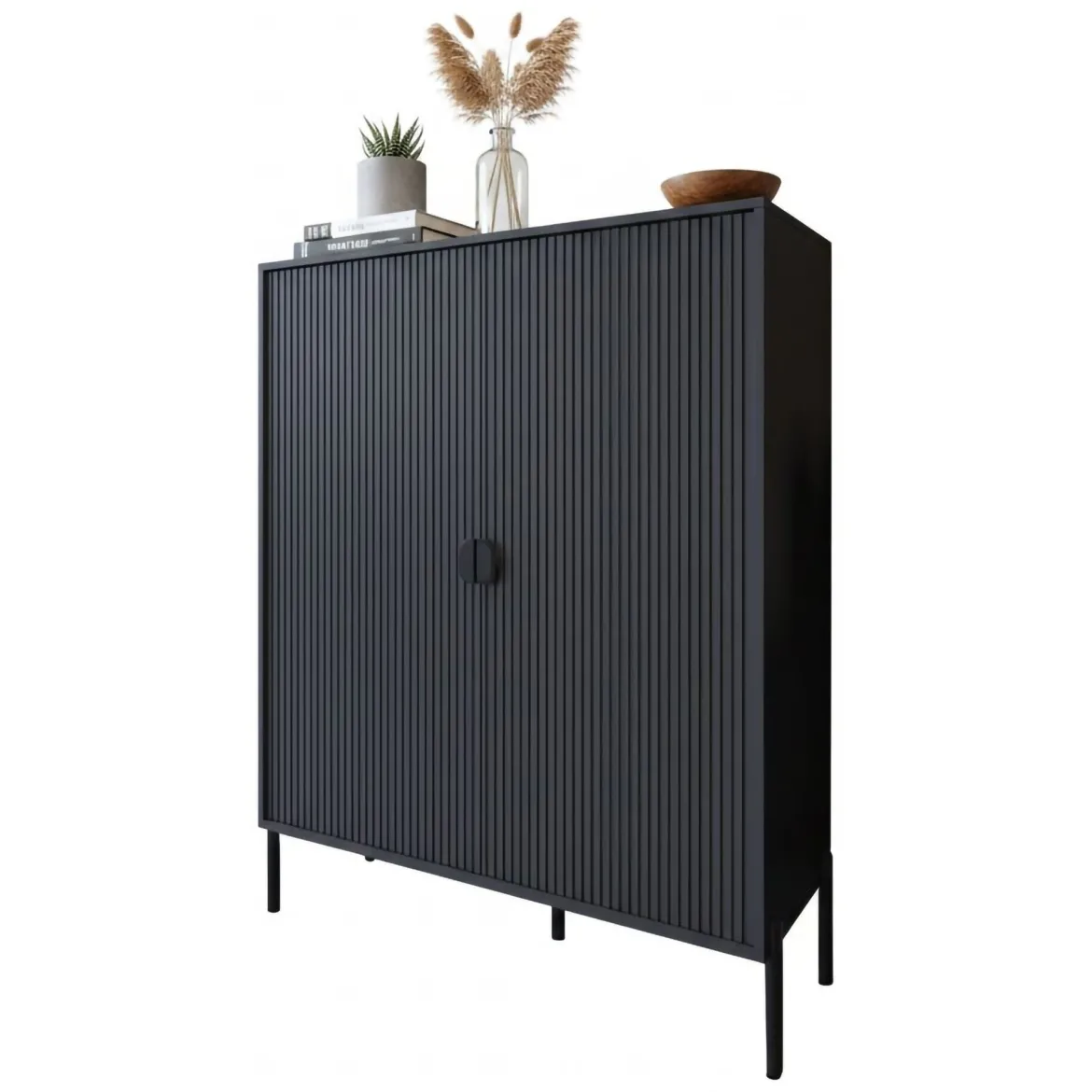 Credenza Nero Cassetti 4 Ripiani 203x49x83h cm, Apertura Battente - Viale