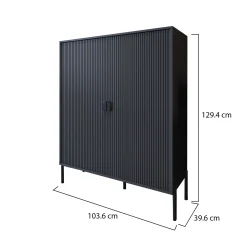 Credenza Nero Cassetti 4 Ripiani 203x49x83h cm, Apertura Battente - Viale