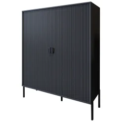 Credenza Nero Cassetti 4 Ripiani 203x49x83h cm, Apertura Battente - Viale