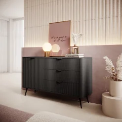 Credenza Nero 3 Cassetti un Ripiano 138x38x81h cm, Apertura Battente, Scorrevole - Halilomo