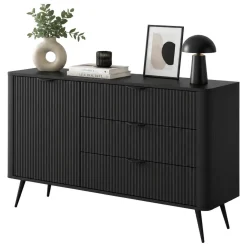 Credenza Nero 3 Cassetti un Ripiano 138x38x81h cm, Apertura Battente, Scorrevole - Halilomo