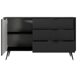 Credenza Nero 3 Cassetti un Ripiano 138x38x81h cm, Apertura Battente, Scorrevole - Halilomo