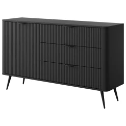 Credenza Nero 3 Cassetti un Ripiano 138x38x81h cm, Apertura Battente, Scorrevole - Halilomo
