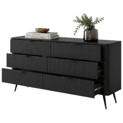 Credenza Nero 6 Cassetti un Ripiano 163x38x81h cm, Apertura Scorrevole - Hali