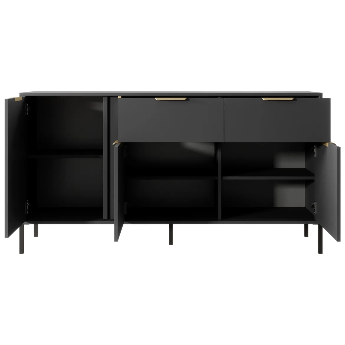 Credenza Nero oro 2 Cassetti 3 Ripiani 153x40x81h cm, Apertura Battente, Scorrevole - Hametesi