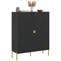 Credenza Nero oro Cassetti 4 Ripiani 104x40x129h cm, Apertura Battente - Wallis