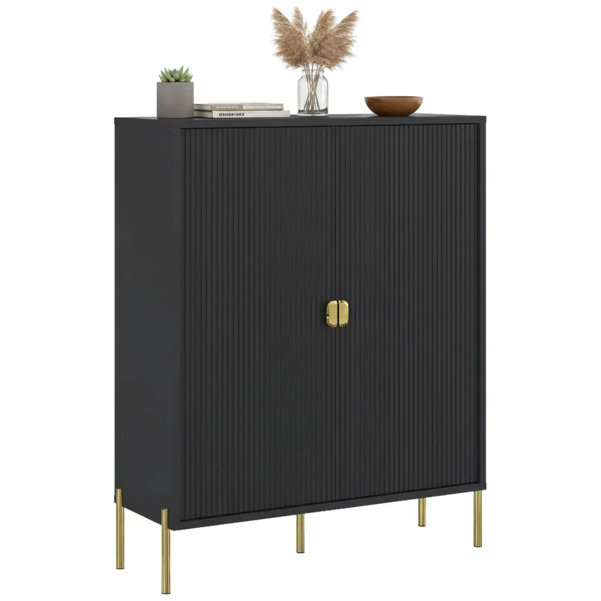 Credenza Nero oro Cassetti 4 Ripiani 104x40x129h cm, Apertura Battente - Wallis