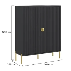 Credenza Nero oro Cassetti 4 Ripiani 104x40x129h cm, Apertura Battente - Wallis