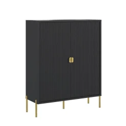 Credenza Nero oro Cassetti 4 Ripiani 104x40x129h cm, Apertura Battente - Wallis