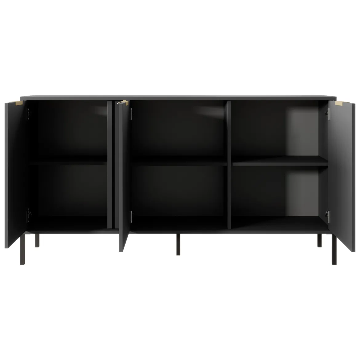 Credenza Nero oro 3 Ripiani Apertura Battente 153x40x81h cm, 3 Ante - Hamagami