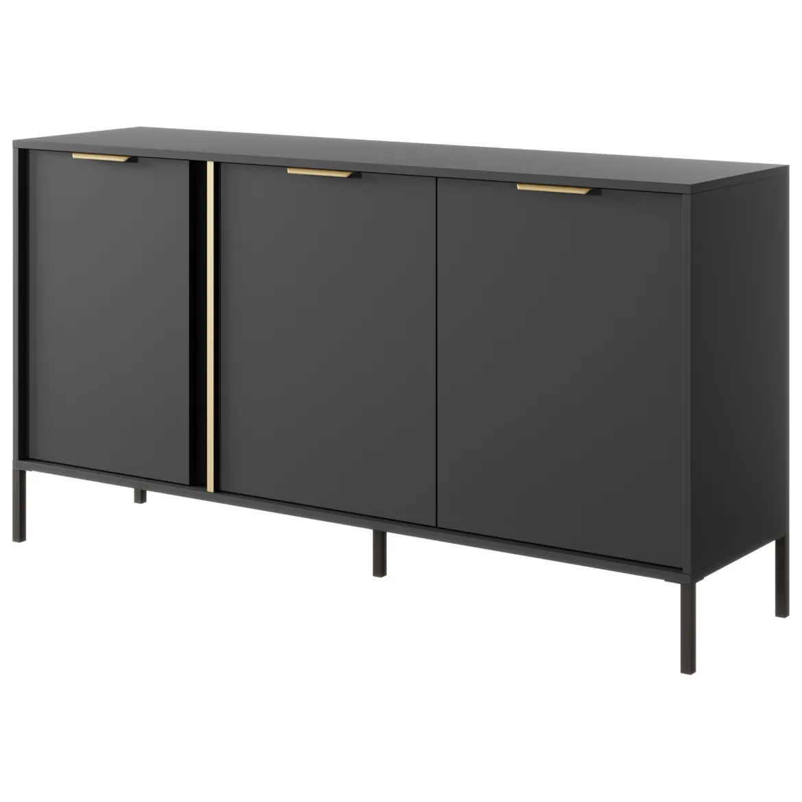 Credenza Nero oro 3 Ripiani Apertura Battente 153x40x81h cm, 3 Ante - Hamagami