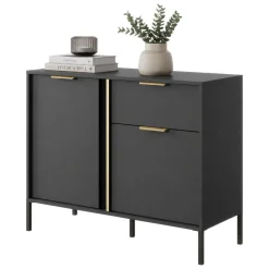 Credenza Nero oro un Cassetto 2 Ripiani 103x40x81h cm, Apertura Battente, Scorrevole - Hame