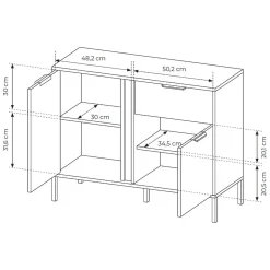 Credenza Nero oro un Cassetto 2 Ripiani 103x40x81h cm, Apertura Battente, Scorrevole - Hame