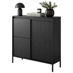 Credenza Nero 5 Ripiani Apertura Battente 104x40x123h cm, 3 Ante - Hatolaro