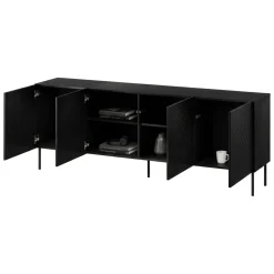 Credenza Nero 2 Ripiani 6 Vani 200.5x42x75h cm, 4 Ante - Carema