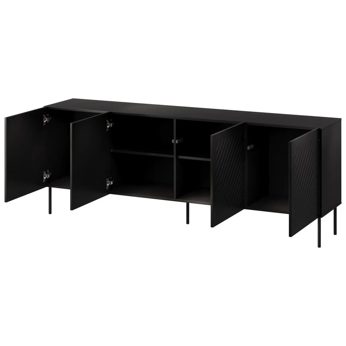 Credenza Nero 2 Ripiani 6 Vani 200.5x42x75h cm, 4 Ante - Carema