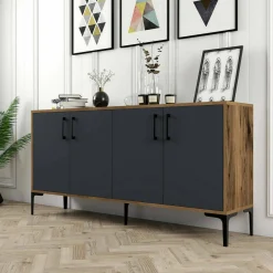 Credenza noce e antracite 160x35x78h cm 4 ante - Soraya