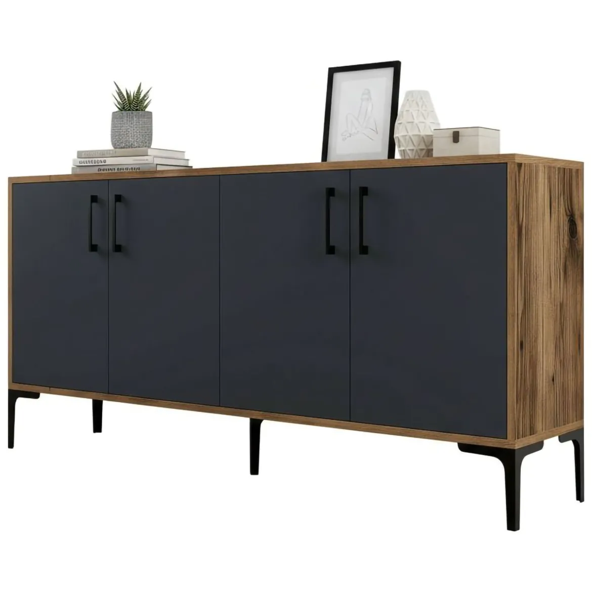 Credenza noce e antracite 160x35x78h cm 4 ante - Soraya