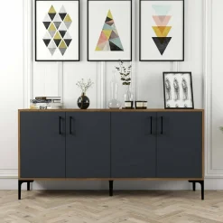 Credenza noce e antracite 160x35x78h cm 4 ante - Soraya