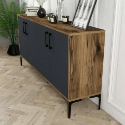 Credenza noce e antracite 160x35x78h cm 4 ante - Soraya