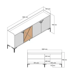 Credenza noce e antracite 180x35x78h cm 4 ante - Agape