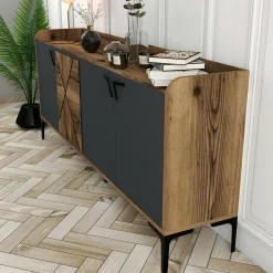 Credenza noce e antracite 180x35x78h cm 4 ante - Agape