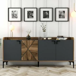 Credenza noce e antracite 180x35x78h cm 4 ante - Agape