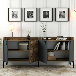 Credenza noce e antracite 180x35x78h cm 4 ante - Agape