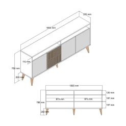 Credenza noce e antracite 180x45x80h cm 3 ante - Vardah