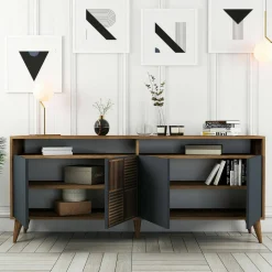 Credenza noce e antracite 180x45x80h cm 3 ante - Vardah