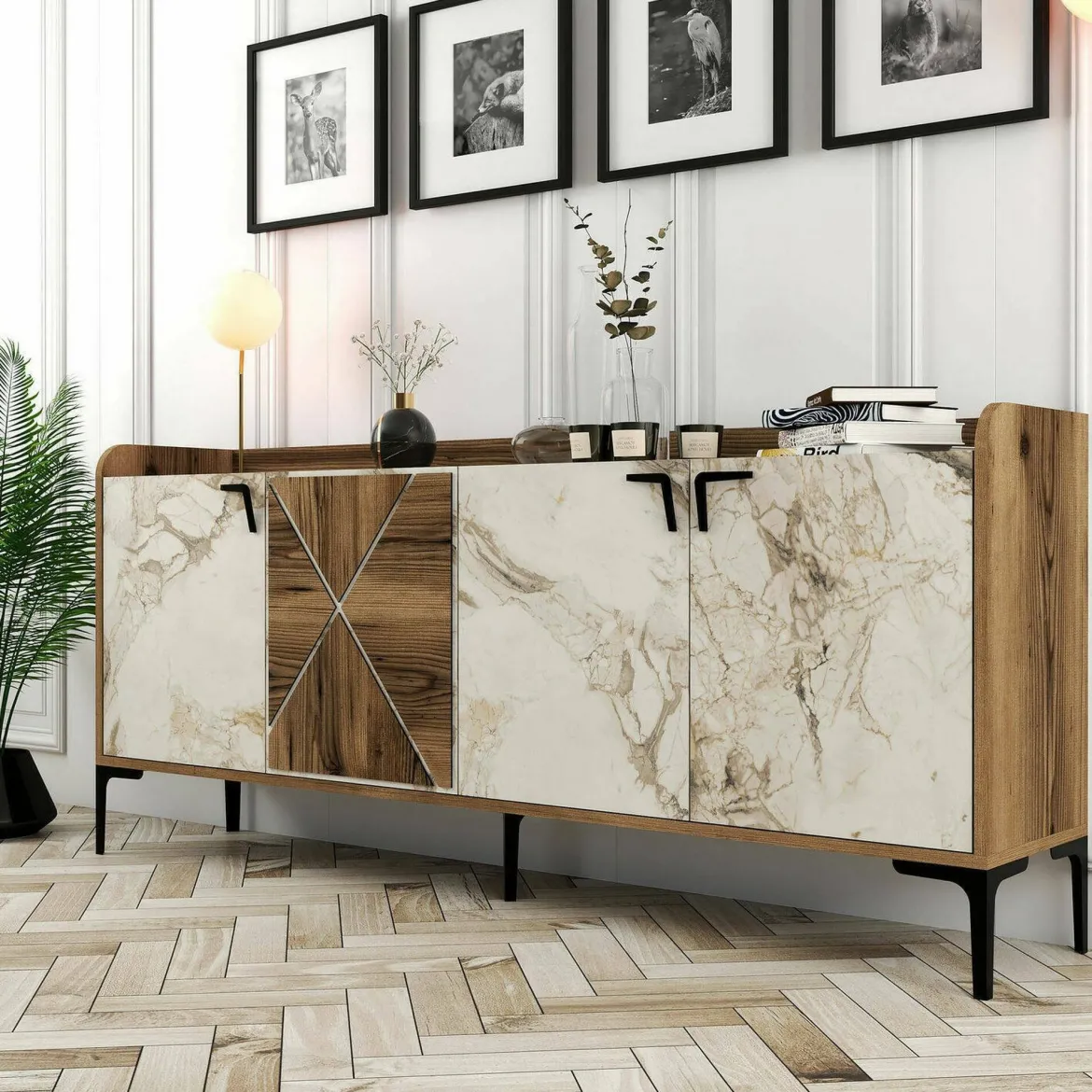 Credenza noce e bianca marmo 180x35x78h cm 4 ante - Agape
