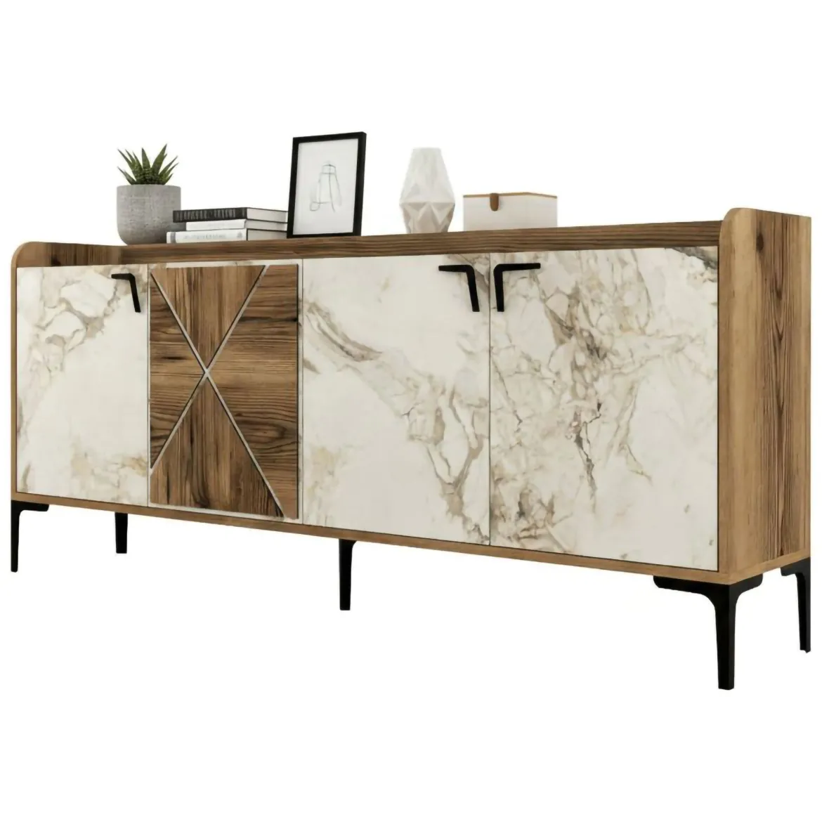 Credenza noce e bianca marmo 180x35x78h cm 4 ante - Agape