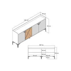 Credenza noce e bianca marmo 180x35x78h cm 4 ante - Agape