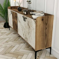 Credenza noce e bianca marmo 180x35x78h cm 4 ante - Agape