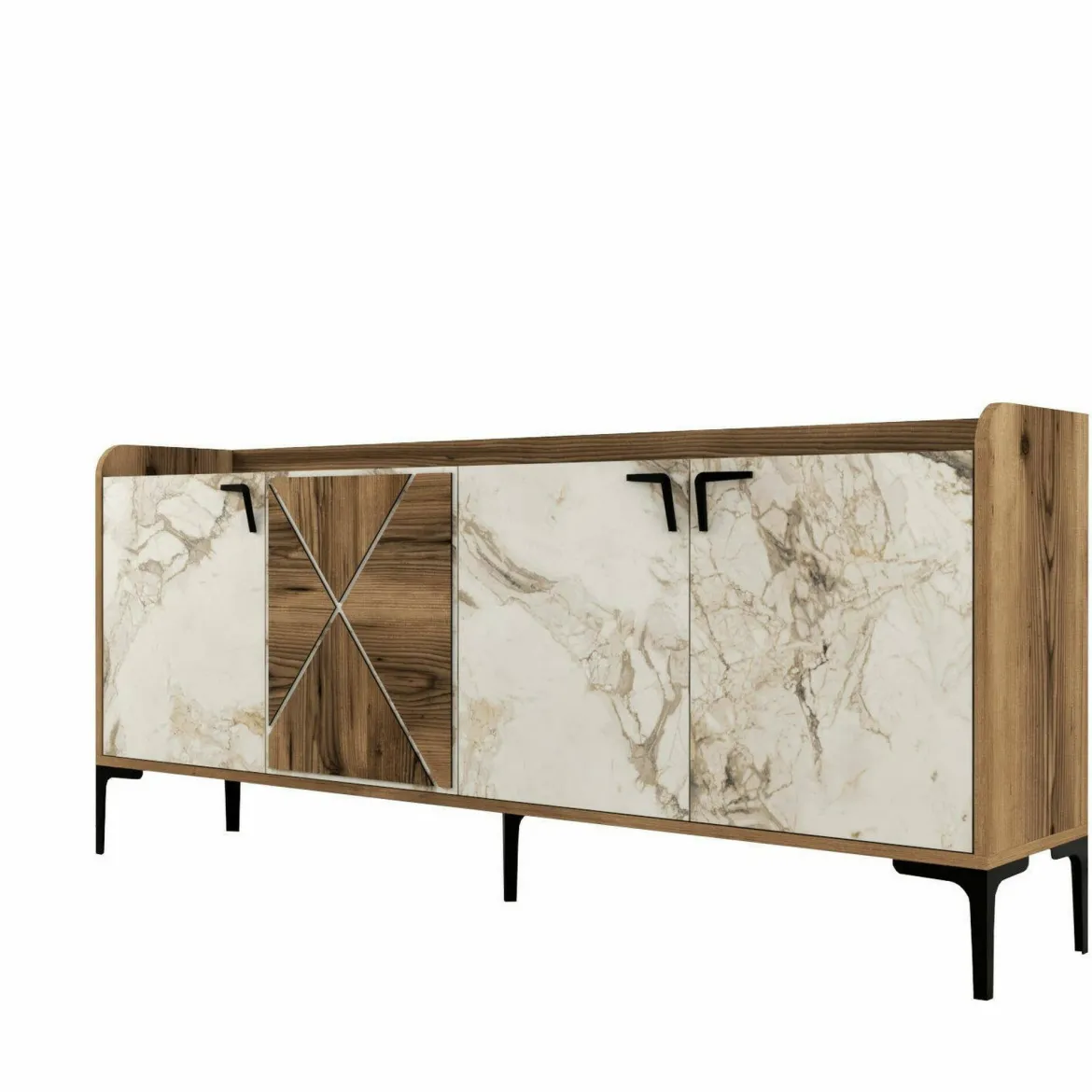 Credenza noce e bianca marmo 180x35x78h cm 4 ante - Agape