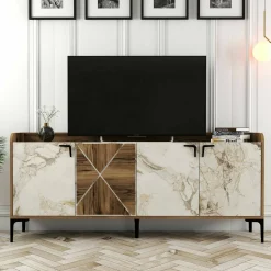 Credenza noce e bianca marmo 180x35x78h cm 4 ante - Agape