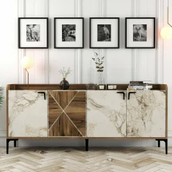 Credenza noce e bianca marmo 180x35x78h cm 4 ante - Agape